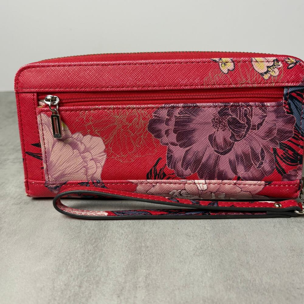 GUESS Red Floral Zip Around Wristlet Wallet Clutch - Picture 5 of 12